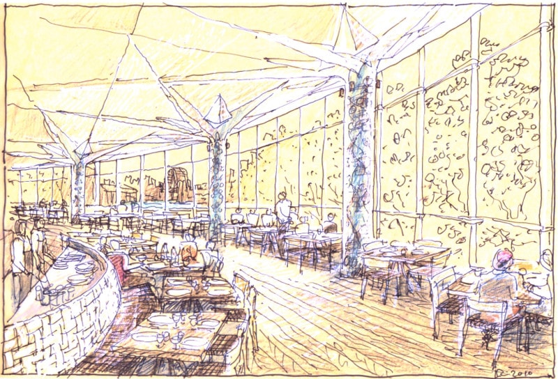 Luigi Rosselli, Perspective, Sketch, Restaurant, Cafe Design, Dining Area, Seating Area