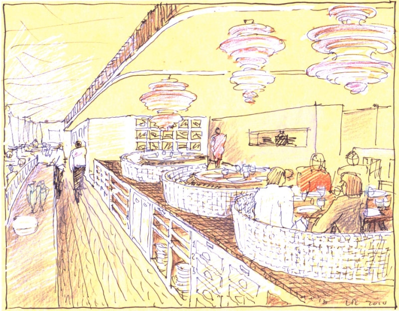 Luigi Rosselli, Perspective, Sketch, Restaurant, Cafe Design, Dining Area, Seating Area, Bar