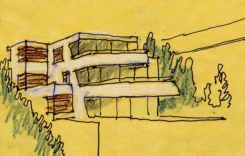 Luigi Rosselli, Apartments, Concrete, Offset Balconies, Built in Planter Boxes, Timber Deck, Luigi Rosselli Sketch, Perspective