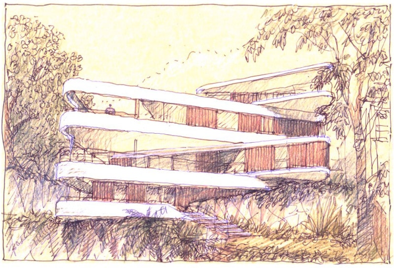 Luigi Rosselli, Hand Sketch, Cliff Top House