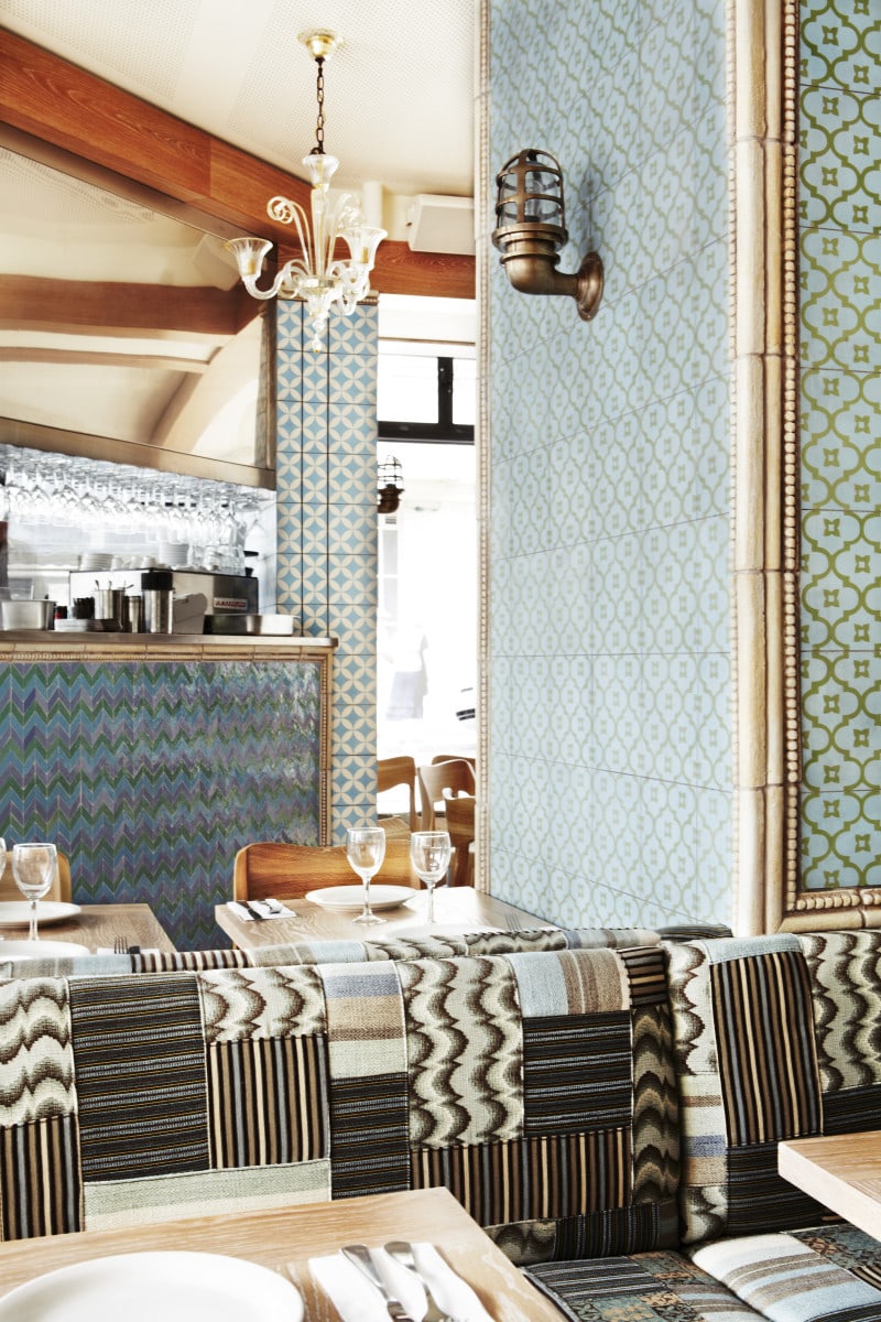 Luigi Rosselli, Cafe, Commercial Interior Architecture, Kitchen, Restaurant, Tiled Splashback, Blue Cafe