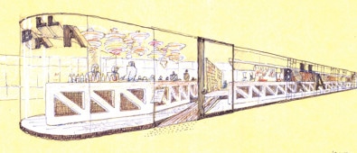 Luigi Rosselli, Perspective Sketch, Yellow Trace Sketch, Restaurant Design, Commerical