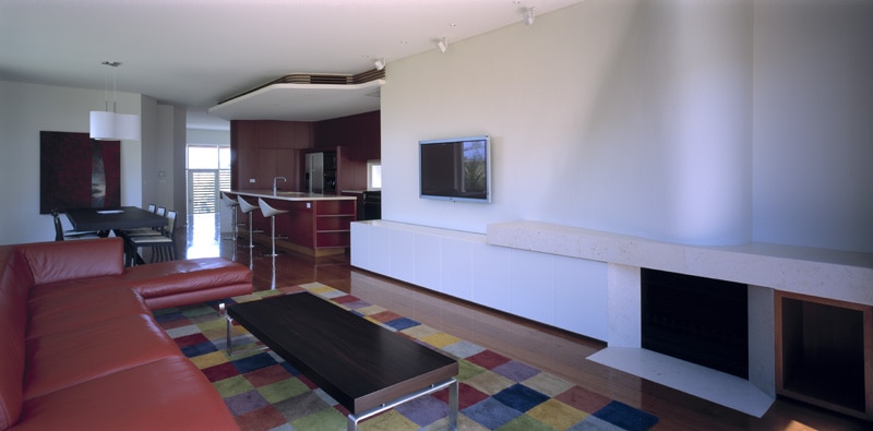 Luigi Rosselli, Curved Concrete Fireplace, Living Room