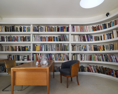 Curved Bookshelf, Skylight, Library