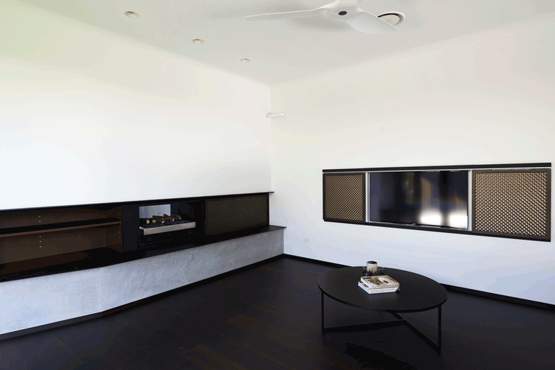 Luigi Rosselli, Brass Woven Mesh Screen, Concealed fireplace, Concealed TV joinery