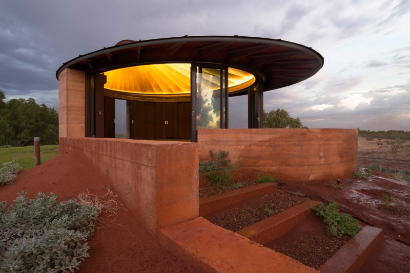 Elliptical chapel, Rammed Earth, Rammed Earth Building, Western Australia, Outback Building