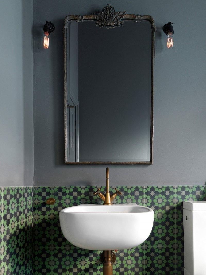 Luigi Rosselli, European Encaustic Handmade Bathroom Tiles, Bronze Mirror, Classical Bathroom, Green Bathroom Tiles