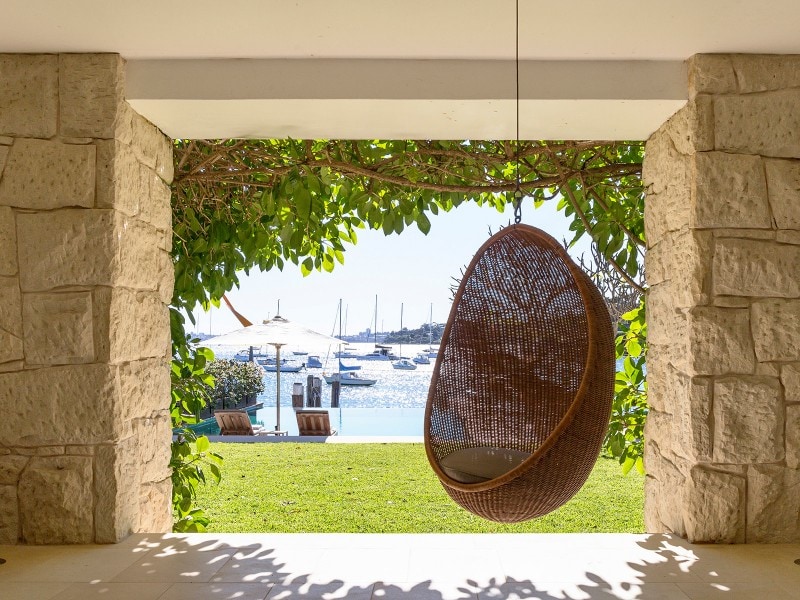 Luigi Rosselli, Stone Cladding, Sandstone Walls, Framed View, Hanging Chair, Swing Chair