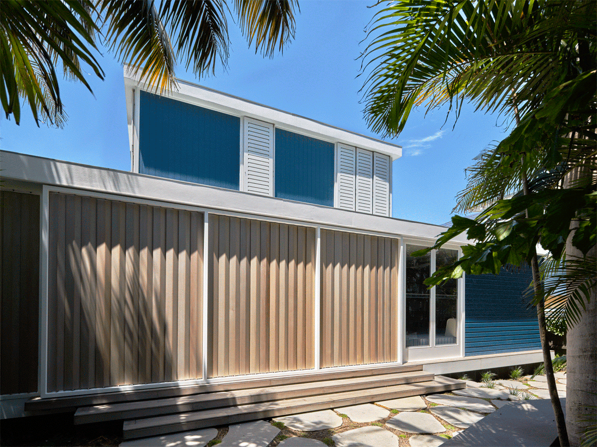 Operable louvres and CNC routed shutters, Beach House, Gif,