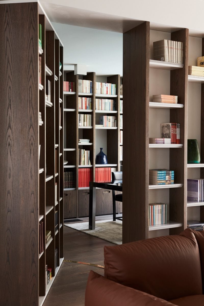 luigi rosselli architects the books house Custom moveable bookcase door in American oak to the study
