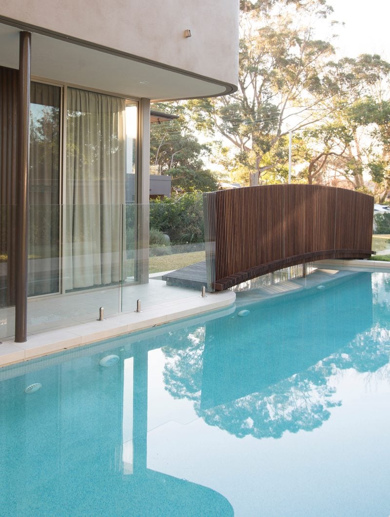 Luigi Rosselli Architects, Swimming Pool, Timber Bridge, Frameless Glass Pool Fencing, Frameless Glass, Timber Cladding, Concrete